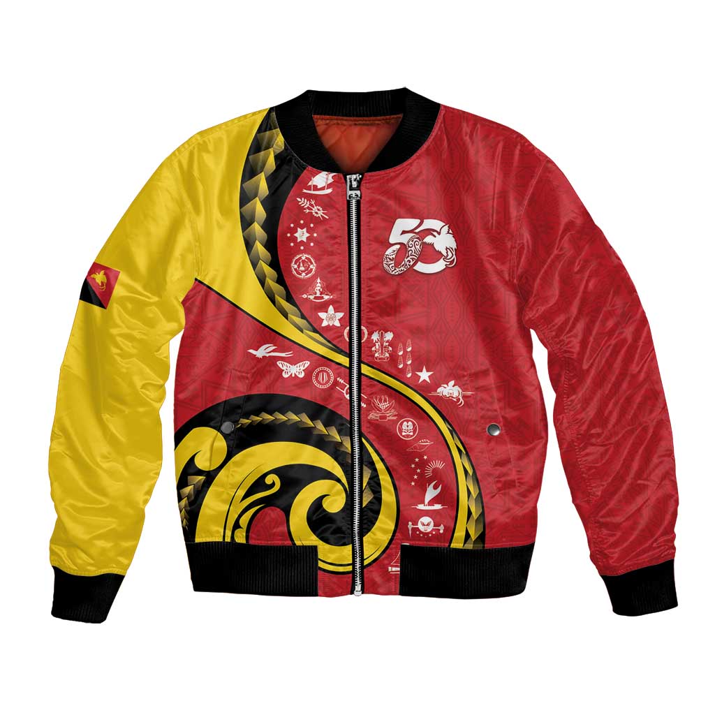 Papua New Guinea 50th Independence Anniversary Bomber Jacket Special Style Red Version - Polynesian Pride