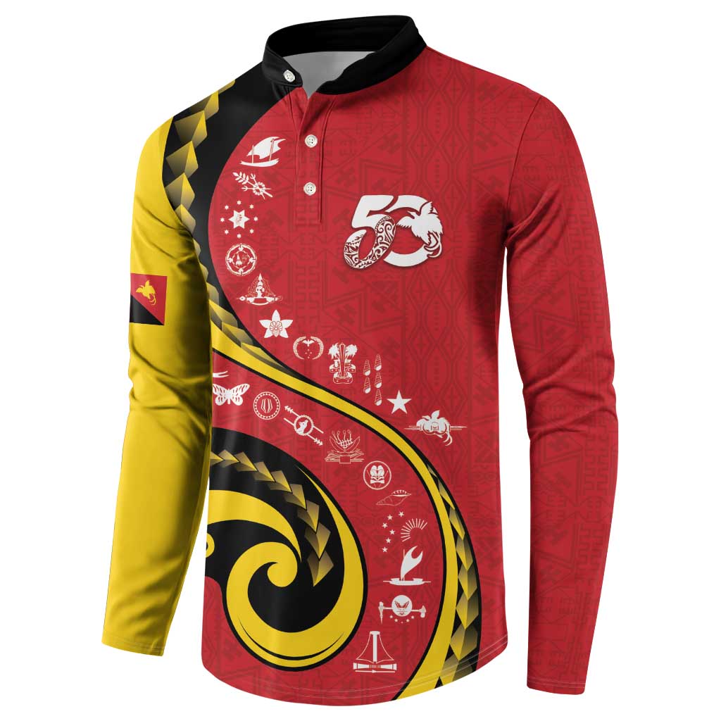 Papua New Guinea 50th Independence Anniversary Button Sweatshirt Special Style Red Version - Polynesian Pride
