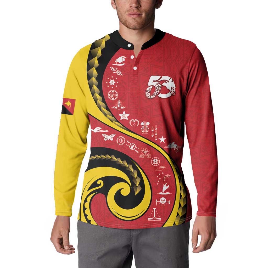 Papua New Guinea 50th Independence Anniversary Button Sweatshirt Special Style Red Version - Polynesian Pride
