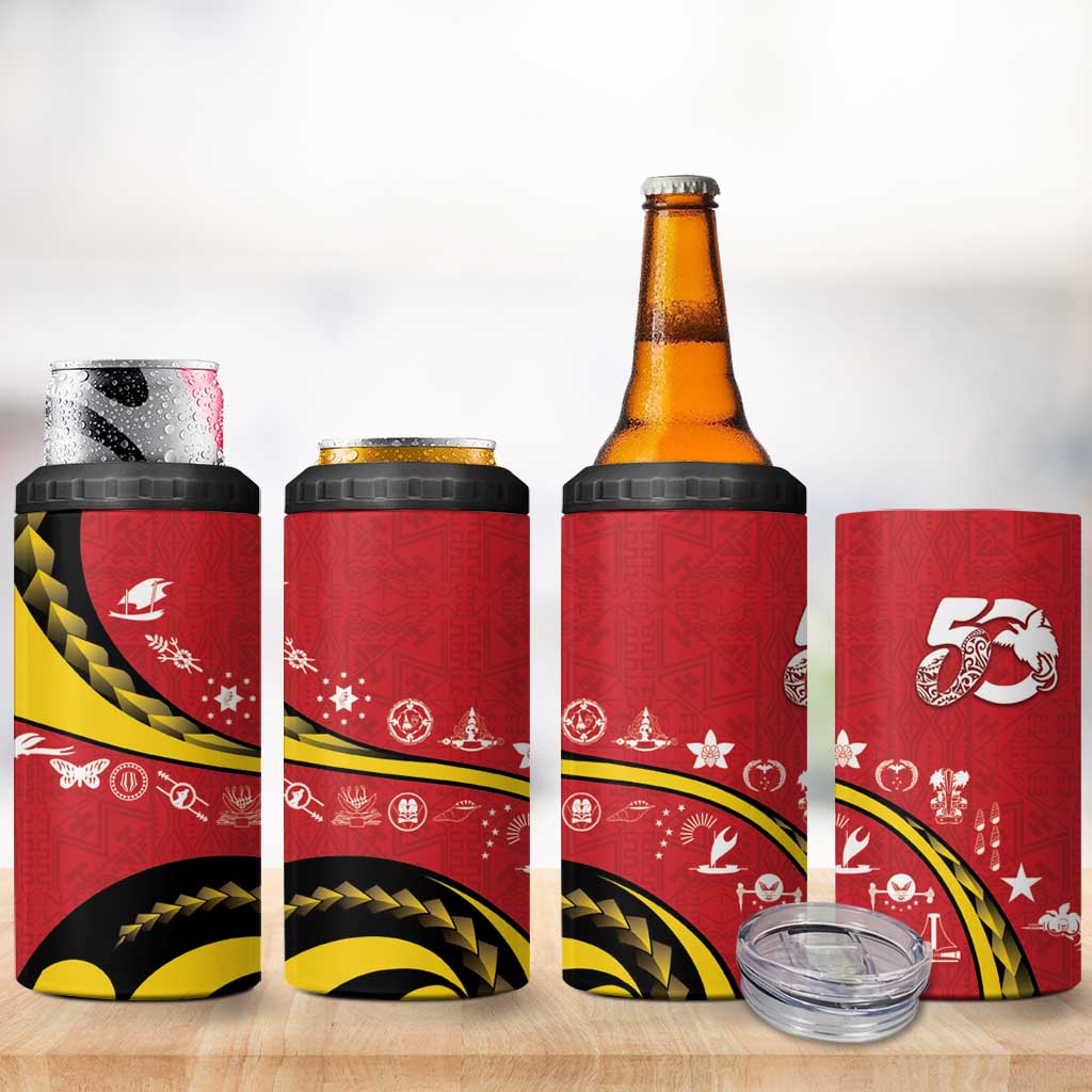 Papua New Guinea 50th Independence Anniversary 4 in 1 Can Cooler Tumbler Special Style Red Version - Polynesian Pride