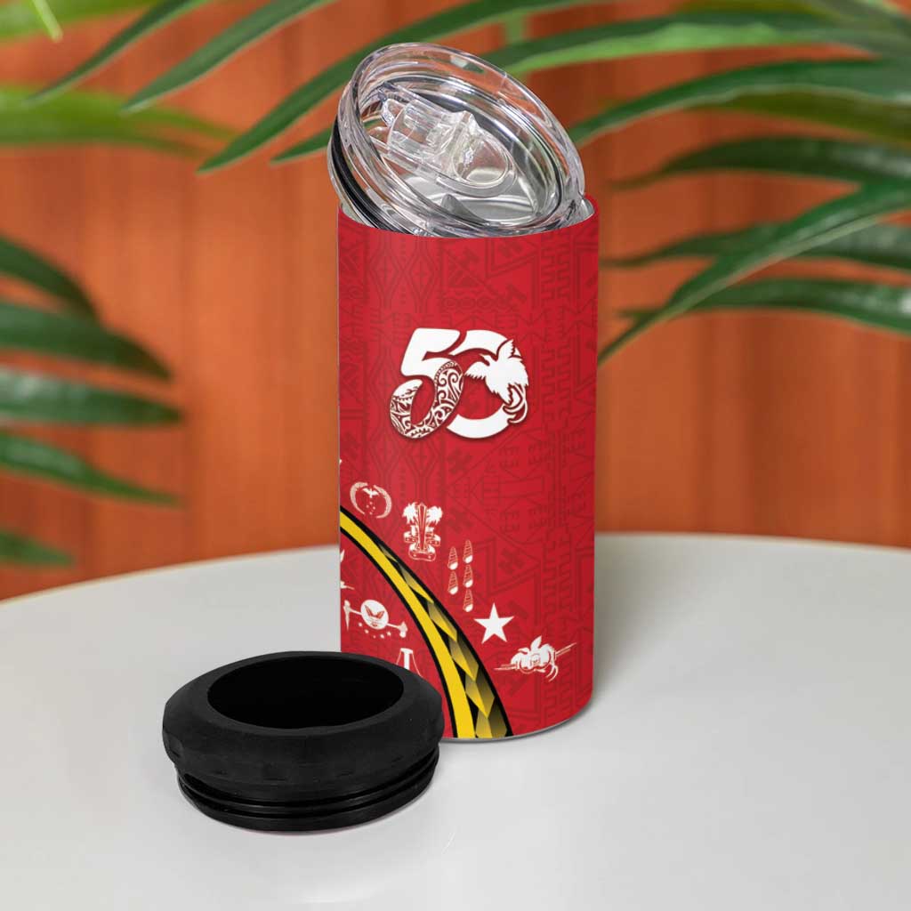 Papua New Guinea 50th Independence Anniversary 4 in 1 Can Cooler Tumbler Special Style Red Version - Polynesian Pride