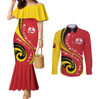 Papua New Guinea 50th Independence Anniversary Couples Matching Mermaid Dress and Long Sleeve Button Shirt Special Style Red Version - Polynesian Pride