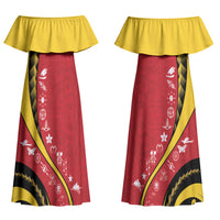 Papua New Guinea Independence Couples Matching Off Shoulder Maxi Dress and Hawaiian Shirt Special Style Red Version LT05 - Polynesian Pride