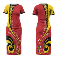 Papua New Guinea Independence Couples Matching Short Sleeve Bodycon Dress and Hawaiian Shirt Special Style Red Version LT05 - Polynesian Pride