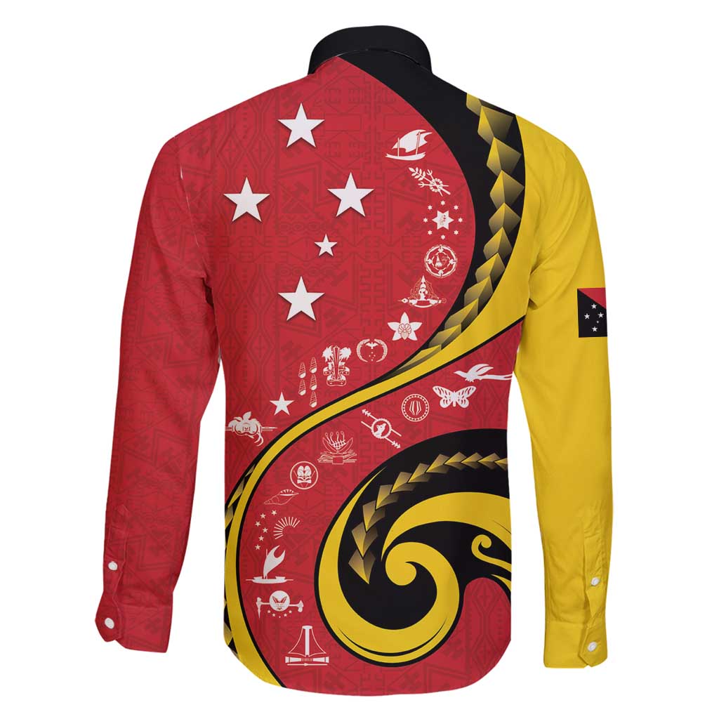 Papua New Guinea 50th Independence Anniversary Family Matching Long Sleeve Bodycon Dress and Hawaiian Shirt Special Style Red Version - Polynesian Pride