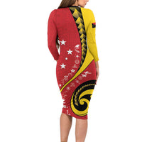 Papua New Guinea 50th Independence Anniversary Family Matching Long Sleeve Bodycon Dress and Hawaiian Shirt Special Style Red Version - Polynesian Pride