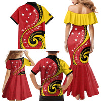 Papua New Guinea 50th Independence Anniversary Family Matching Mermaid Dress and Hawaiian Shirt Special Style Red Version - Polynesian Pride