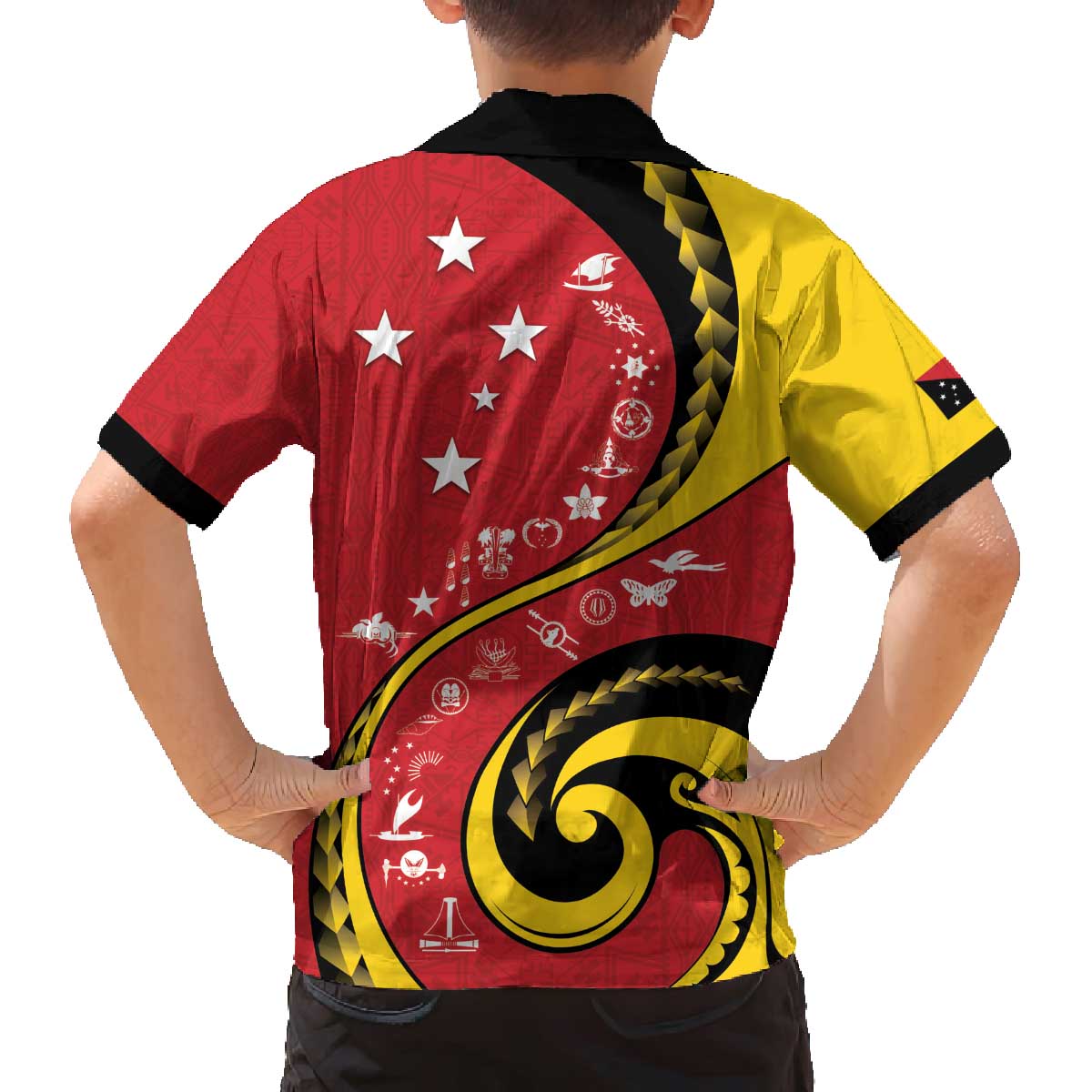 Papua New Guinea 50th Independence Anniversary Family Matching Off The Shoulder Long Sleeve Dress and Hawaiian Shirt Special Style Red Version - Polynesian Pride