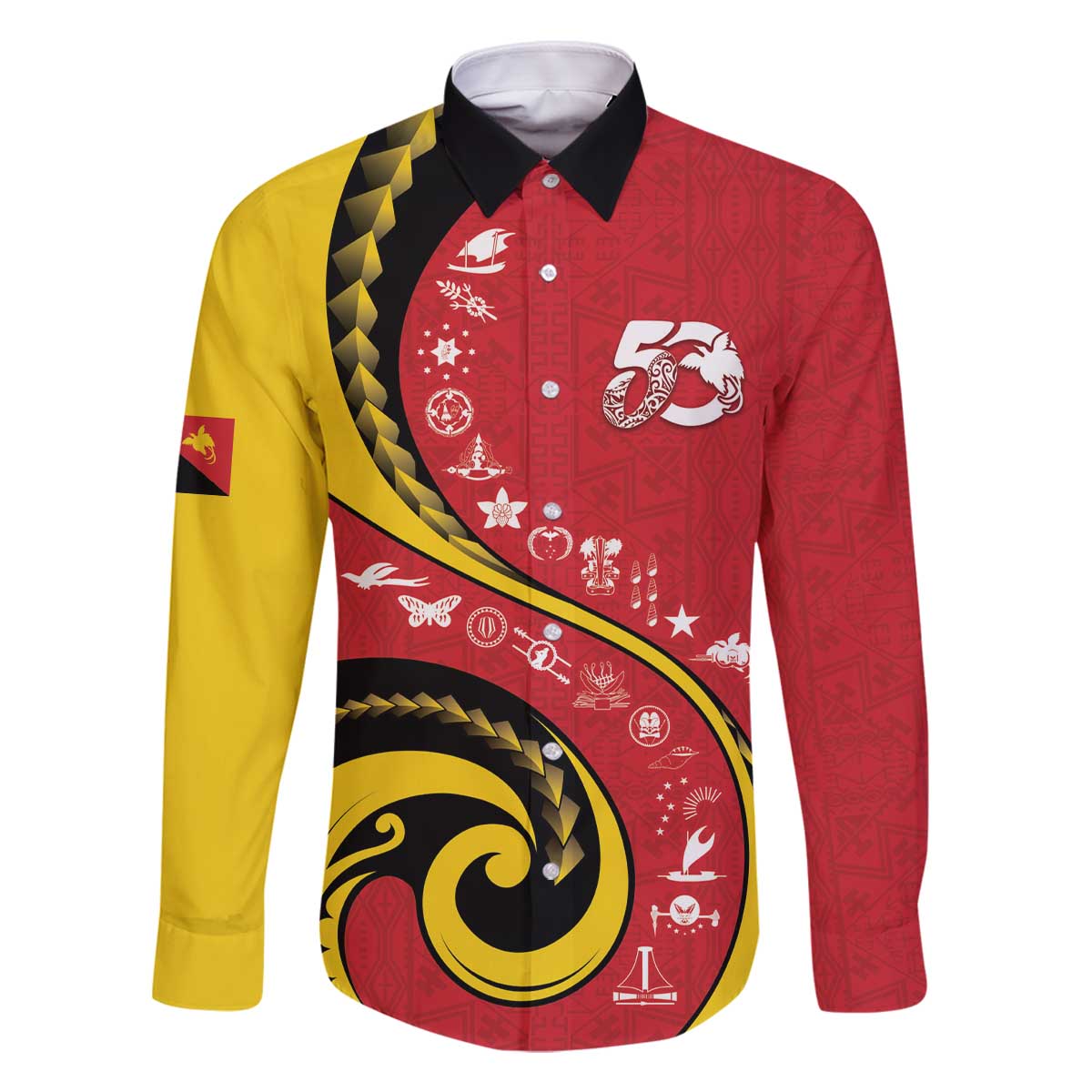 Papua New Guinea 50th Independence Anniversary Family Matching Off The Shoulder Long Sleeve Dress and Hawaiian Shirt Special Style Red Version - Polynesian Pride