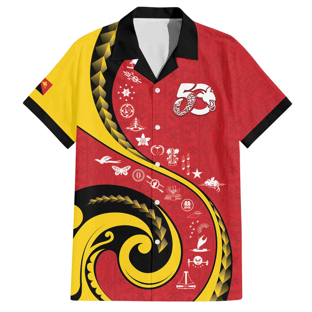 Papua New Guinea 50th Independence Anniversary Family Matching Off Shoulder Short Dress and Hawaiian Shirt Special Style Red Version - Polynesian Pride
