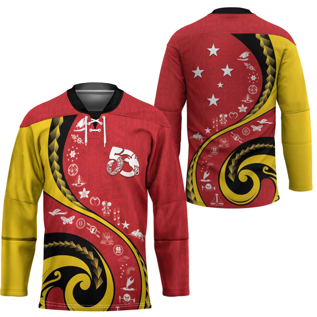 Papua New Guinea 50th Independence Anniversary Hockey Jersey Special Style Red Version - Polynesian Pride