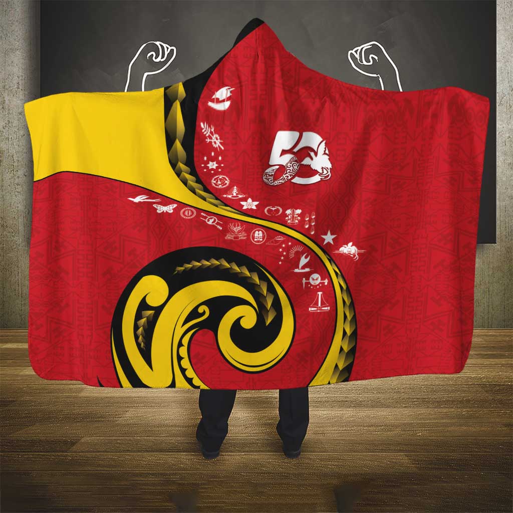 Papua New Guinea 50th Independence Anniversary Hooded Blanket Special Style Red Version - Polynesian Pride
