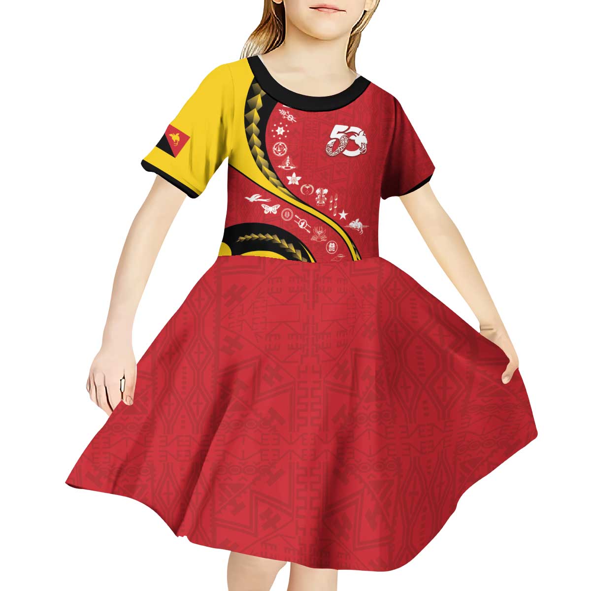 Papua New Guinea 50th Independence Anniversary Kid Short Sleeve Dress Special Style Red Version - Polynesian Pride