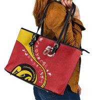 Papua New Guinea 50th Independence Anniversary Leather Tote Bag Special Style Red Version - Polynesian Pride