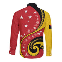 Papua New Guinea 50th Independence Anniversary Long Sleeve Button Shirt Special Style Red Version - Polynesian Pride
