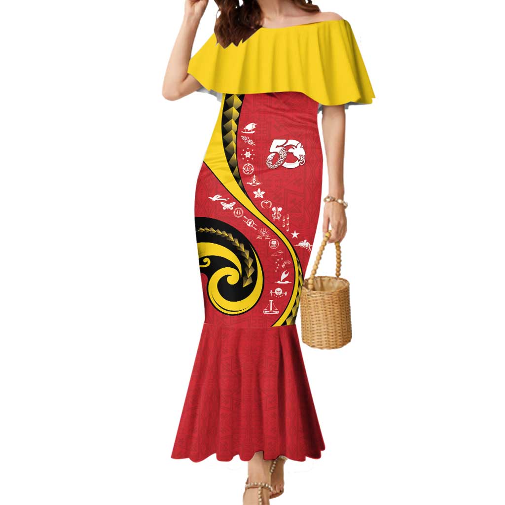 Papua New Guinea 50th Independence Anniversary Mermaid Dress Special Style Red Version - Polynesian Pride