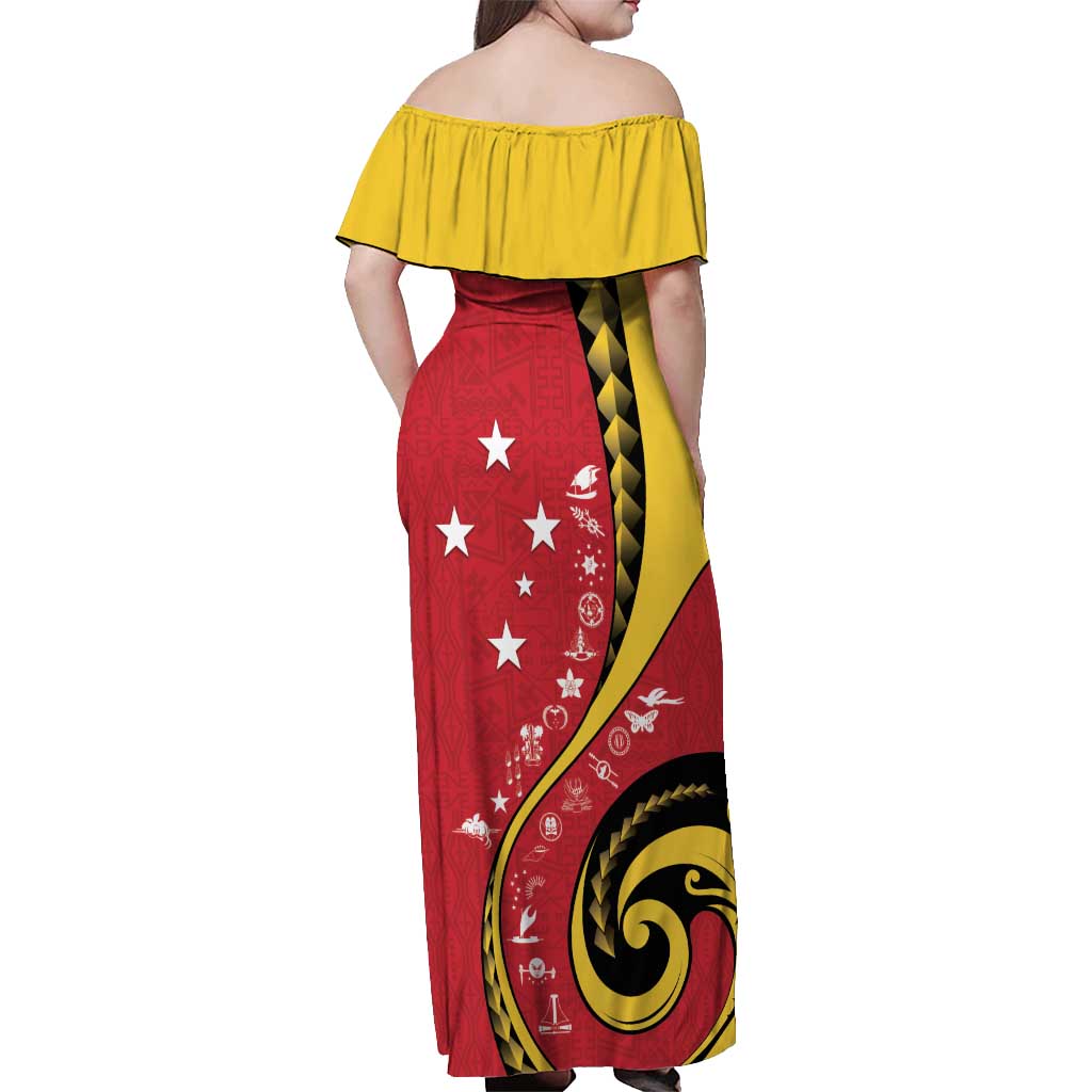Papua New Guinea 50th Independence Anniversary Off Shoulder Maxi Dress Special Style Red Version - Polynesian Pride