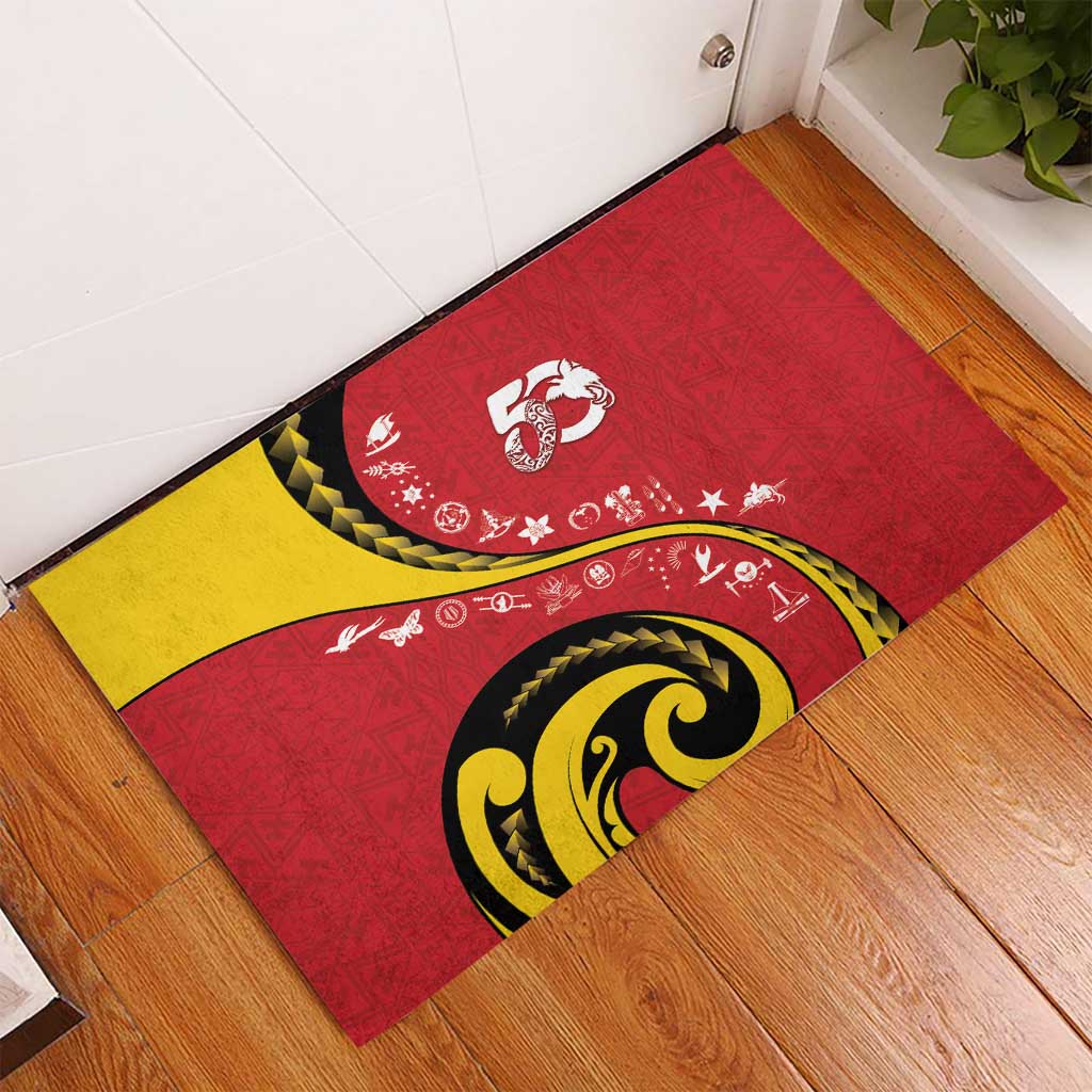 Papua New Guinea 50th Independence Anniversary Rubber Doormat Special Style Red Version - Polynesian Pride