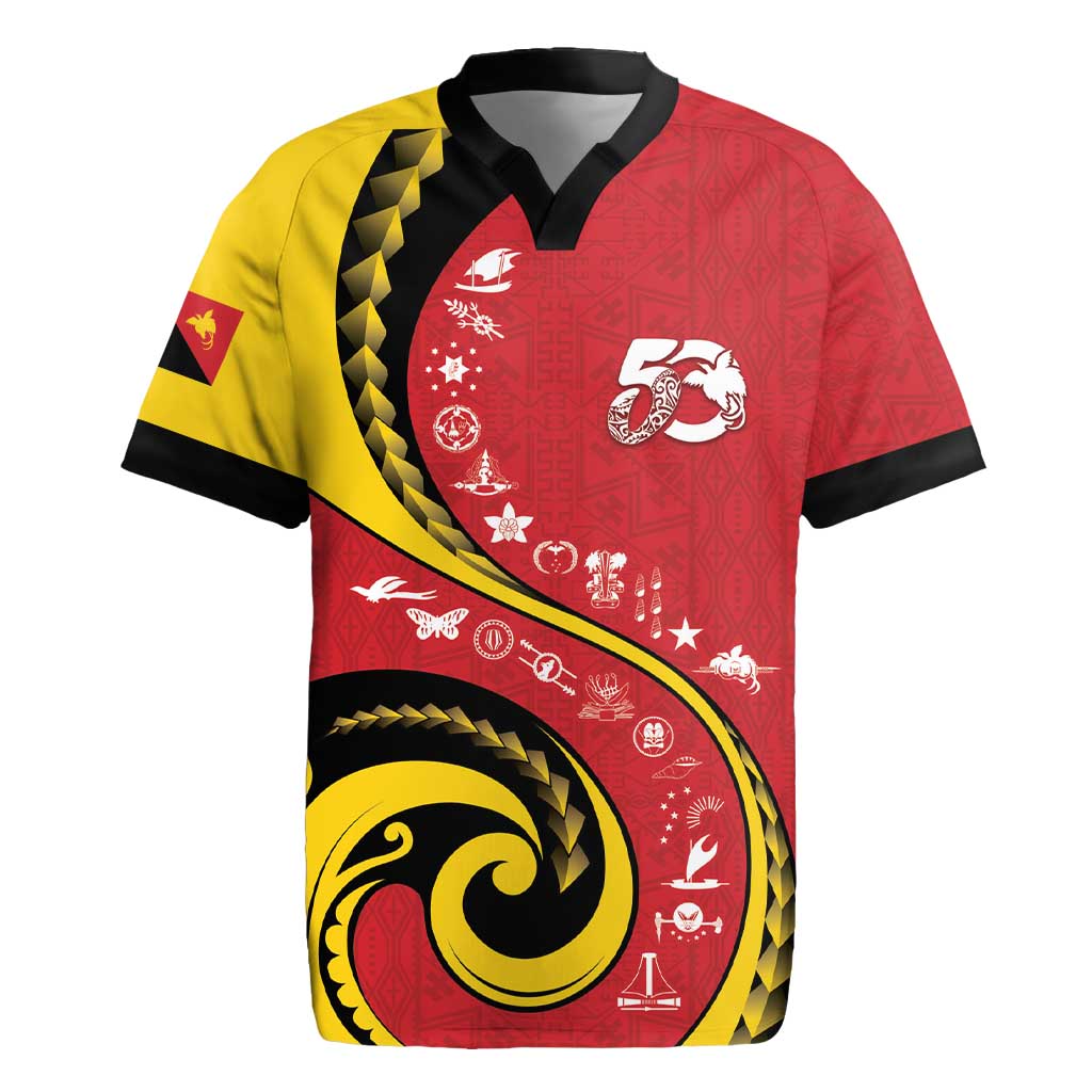 Papua New Guinea 50th Independence Anniversary Rugby Jersey Special Style Red Version - Polynesian Pride
