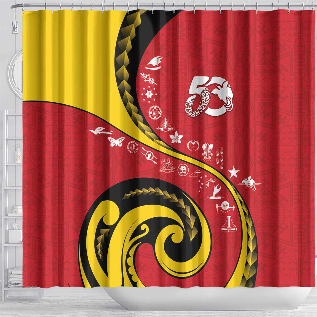 Papua New Guinea 50th Independence Anniversary Shower Curtain Special Style Red Version - Polynesian Pride