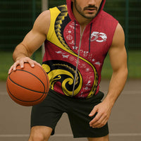 Papua New Guinea 50th Independence Anniversary Sleeveless Zip Hoodie Special Style Red Version - Polynesian Pride