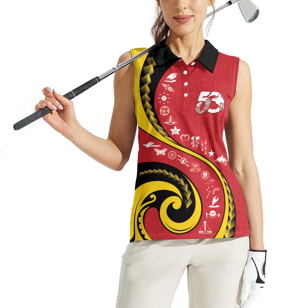 Papua New Guinea 50th Independence Anniversary Women Sleeveless Polo Shirt Special Style Red Version - Polynesian Pride