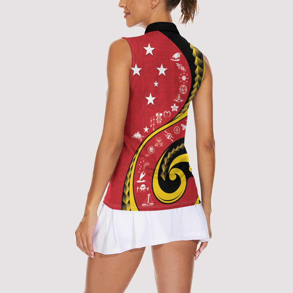 Papua New Guinea 50th Independence Anniversary Women Sleeveless Polo Shirt Special Style Red Version - Polynesian Pride