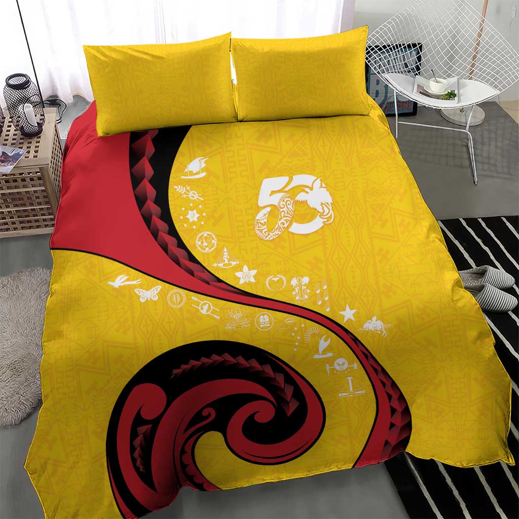 Papua New Guinea 50th Independence Anniversary Bedding Set Special Style Yellow Version - Polynesian Pride