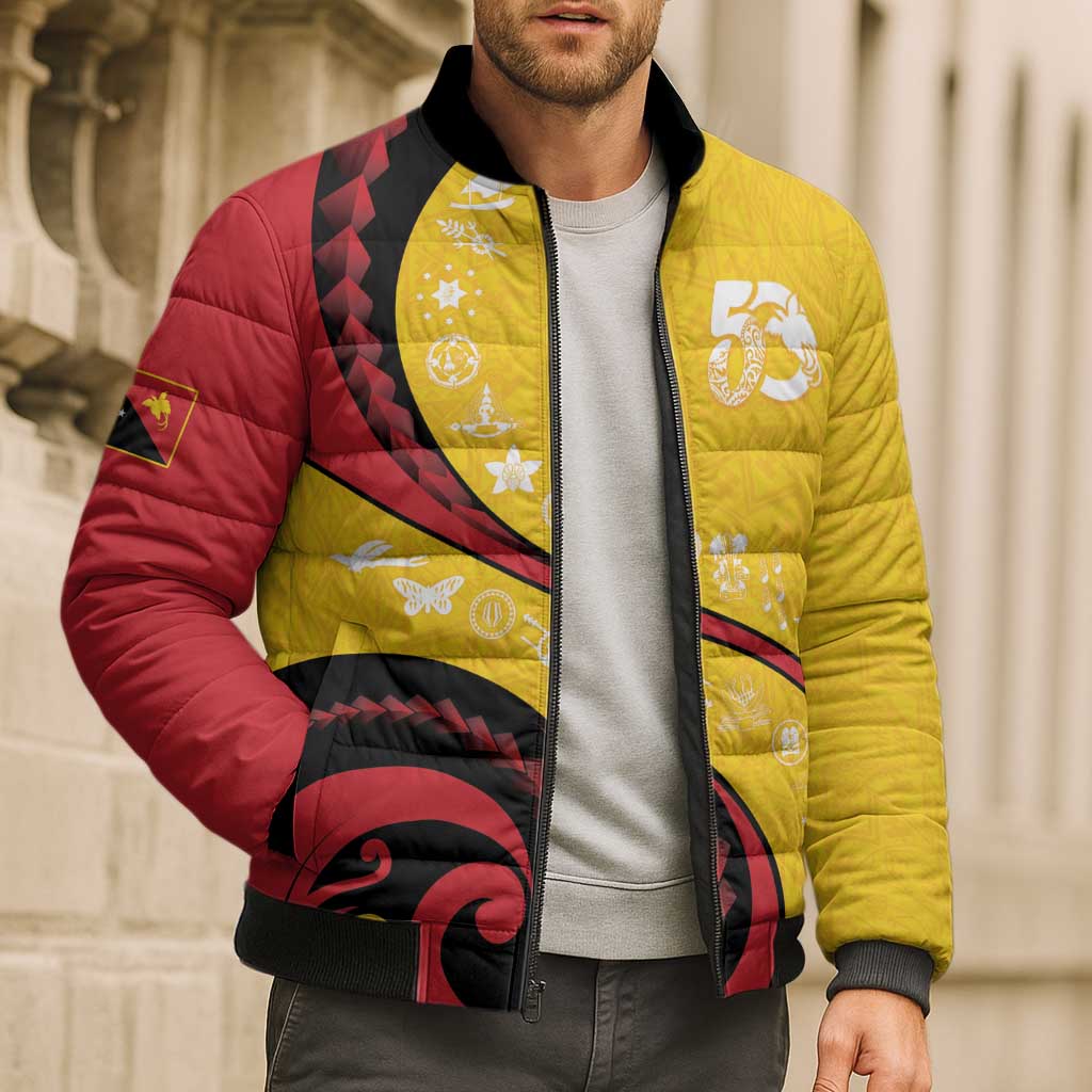 Papua New Guinea 50th Independence Anniversary Bomber Puffer Jacket Special Style Yellow Version - Polynesian Pride