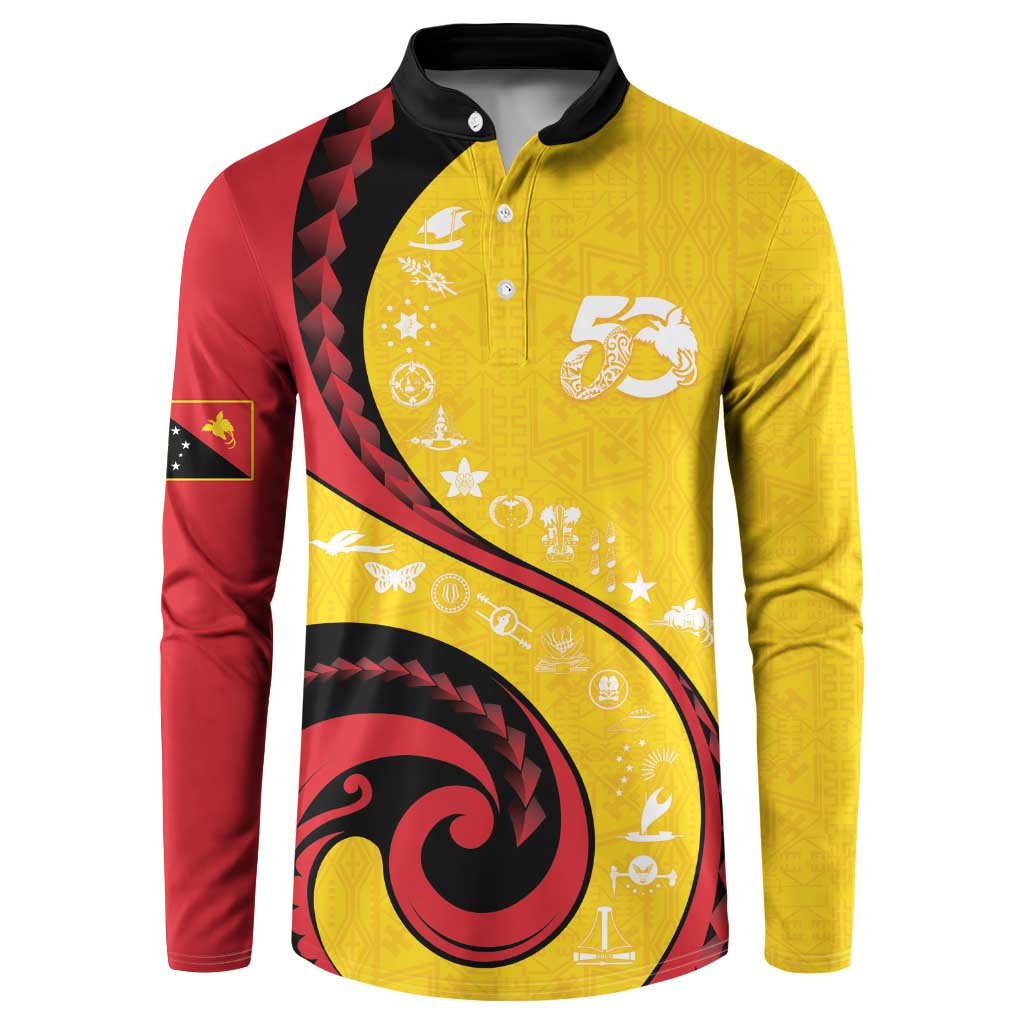 Papua New Guinea 50th Independence Anniversary Button Sweatshirt Special Style Yellow Version - Polynesian Pride