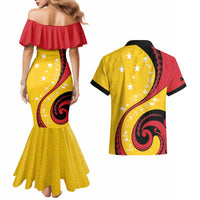 Papua New Guinea 50th Independence Anniversary Couples Matching Mermaid Dress and Hawaiian Shirt Special Style Yellow Version - Polynesian Pride
