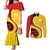 Papua New Guinea 50th Independence Anniversary Couples Matching Mermaid Dress and Long Sleeve Button Shirt Special Style Yellow Version - Polynesian Pride