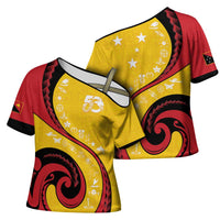Papua New Guinea 50th Independence Anniversary Cross Shoulder Shirt Special Style Yellow Version - Polynesian Pride