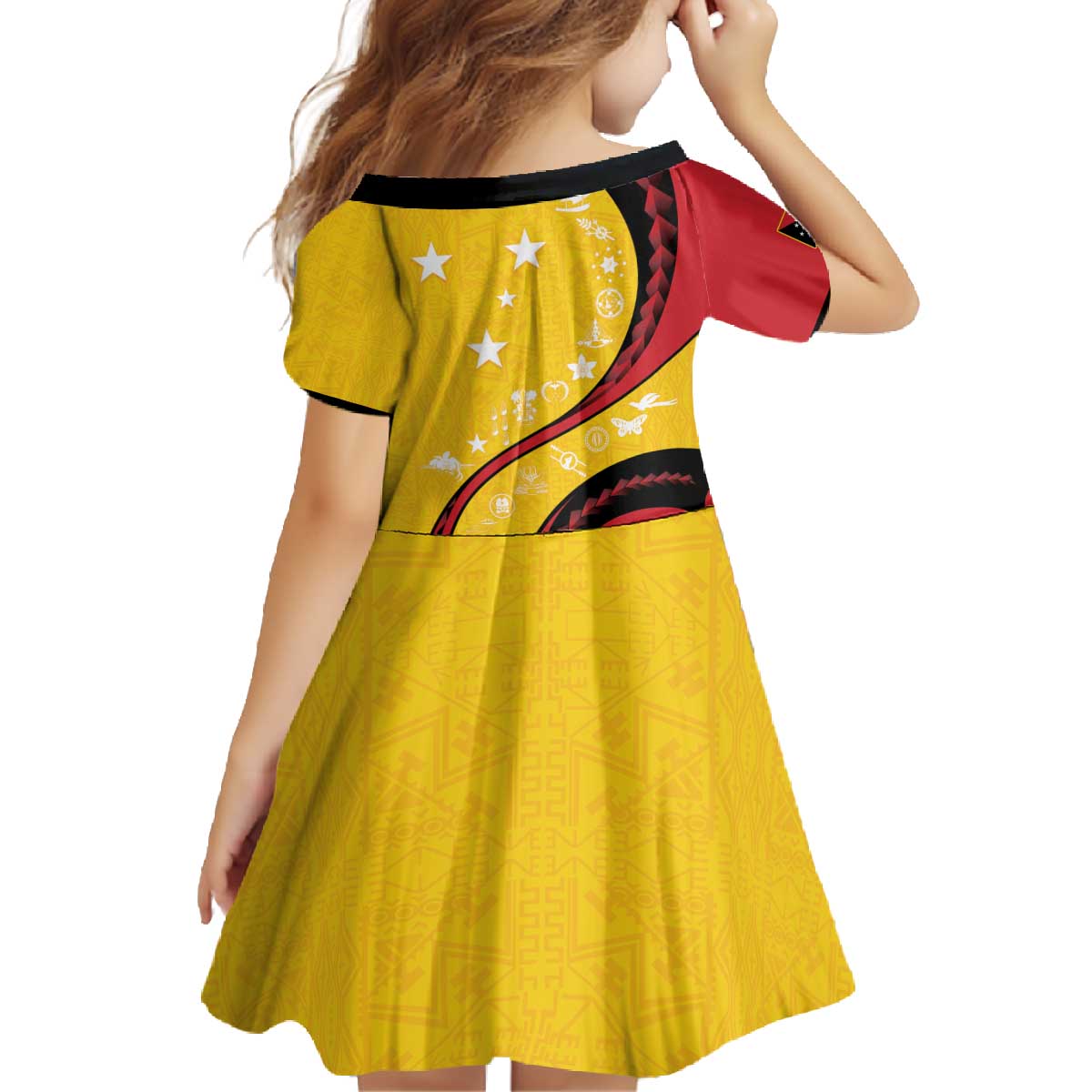 Papua New Guinea 50th Independence Anniversary Family Matching Off The Shoulder Long Sleeve Dress and Hawaiian Shirt Special Style Yellow Version - Polynesian Pride