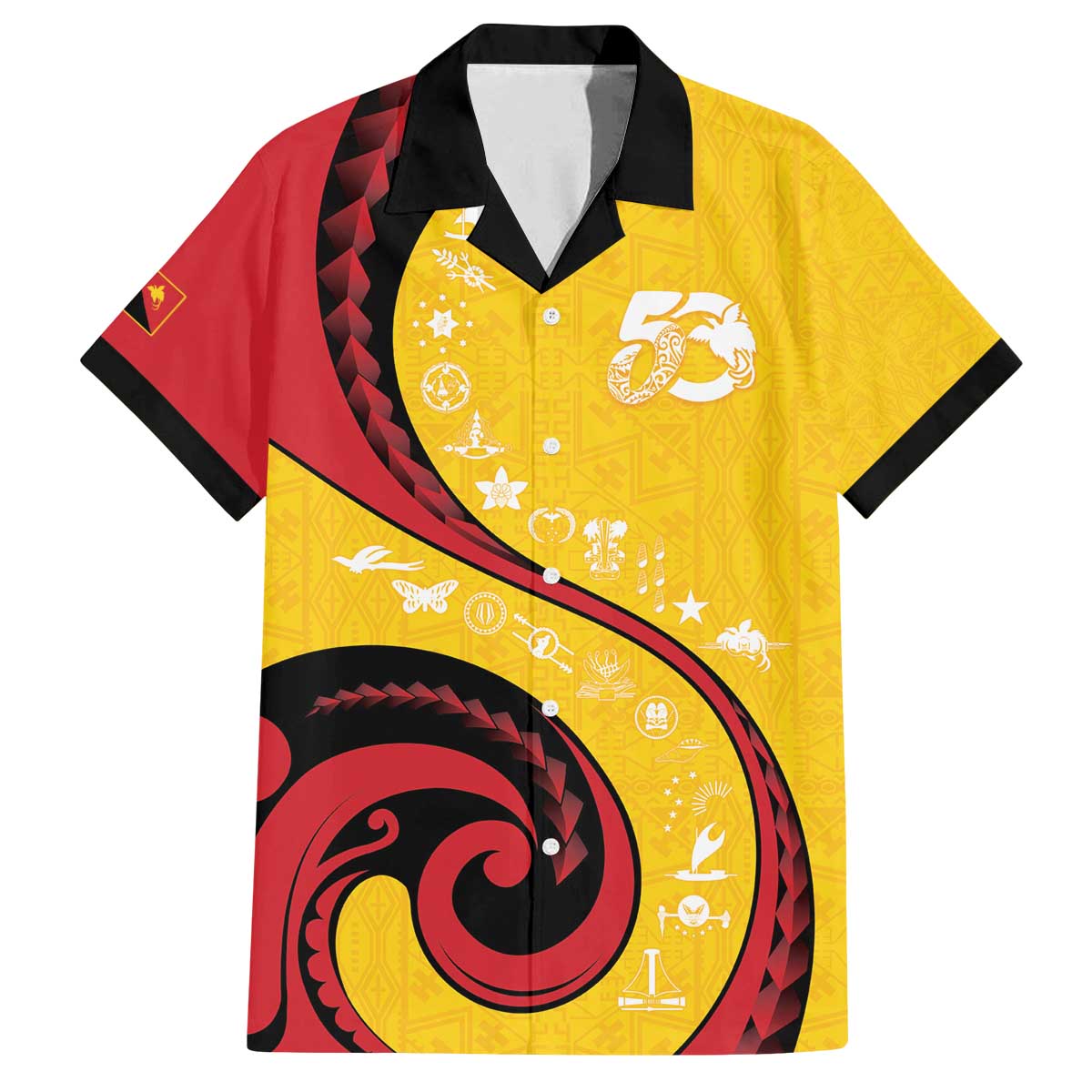 Papua New Guinea 50th Independence Anniversary Family Matching Off The Shoulder Long Sleeve Dress and Hawaiian Shirt Special Style Yellow Version - Polynesian Pride