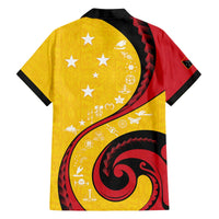 Papua New Guinea 50th Independence Anniversary Family Matching Off The Shoulder Long Sleeve Dress and Hawaiian Shirt Special Style Yellow Version - Polynesian Pride