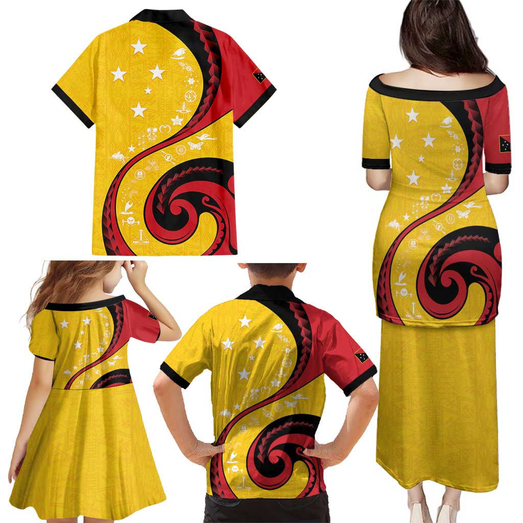 Papua New Guinea 50th Independence Anniversary Family Matching Puletasi and Hawaiian Shirt Special Style Yellow Version - Polynesian Pride