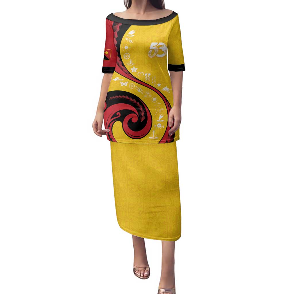 Papua New Guinea 50th Independence Anniversary Family Matching Puletasi and Hawaiian Shirt Special Style Yellow Version - Polynesian Pride