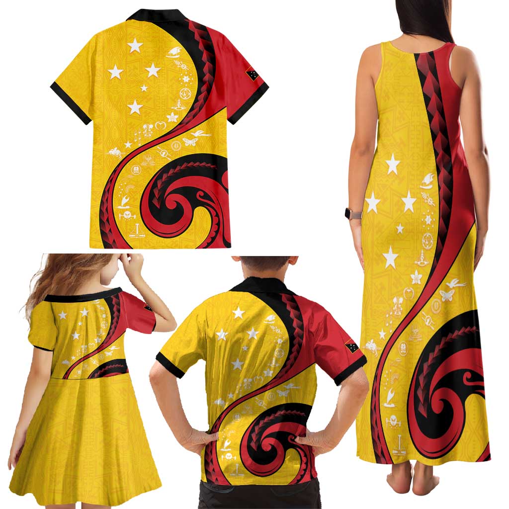 Papua New Guinea 50th Independence Anniversary Family Matching Tank Maxi Dress and Hawaiian Shirt Special Style Yellow Version - Polynesian Pride
