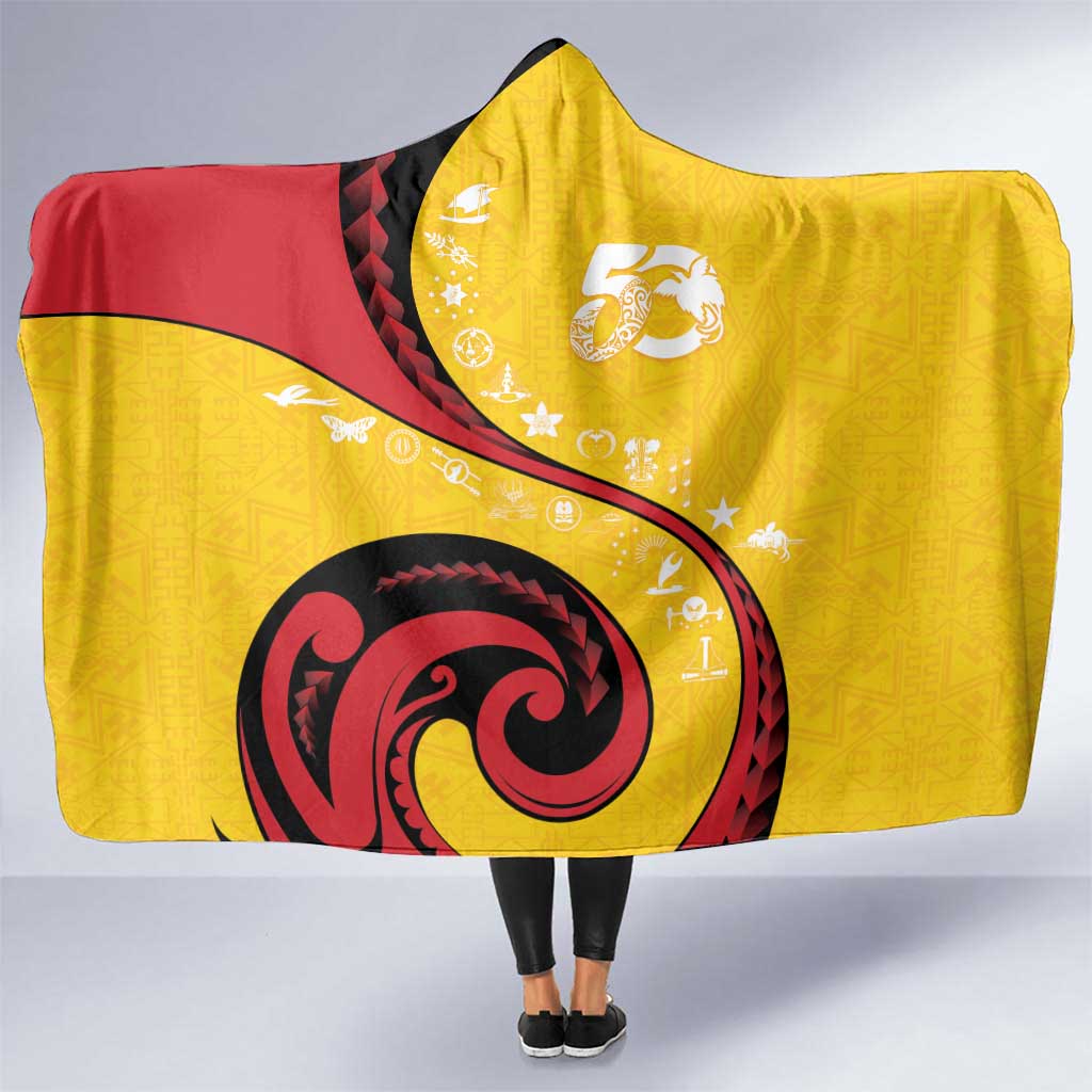 Papua New Guinea 50th Independence Anniversary Hooded Blanket Special Style Yellow Version - Polynesian Pride