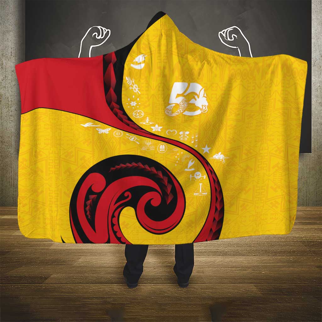 Papua New Guinea 50th Independence Anniversary Hooded Blanket Special Style Yellow Version - Polynesian Pride