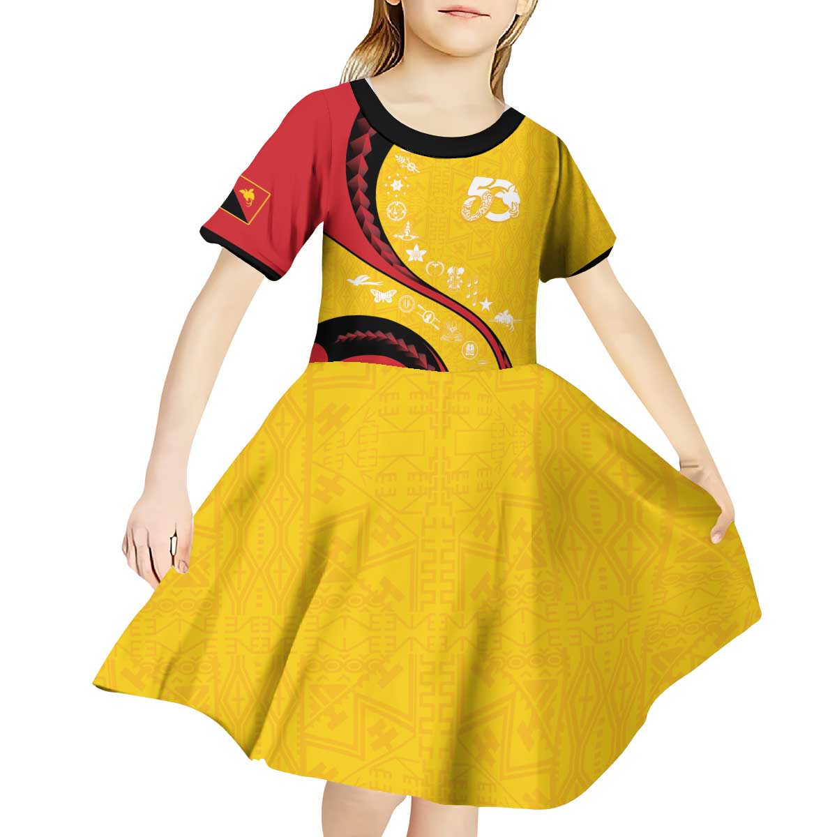 Papua New Guinea 50th Independence Anniversary Kid Short Sleeve Dress Special Style Yellow Version - Polynesian Pride
