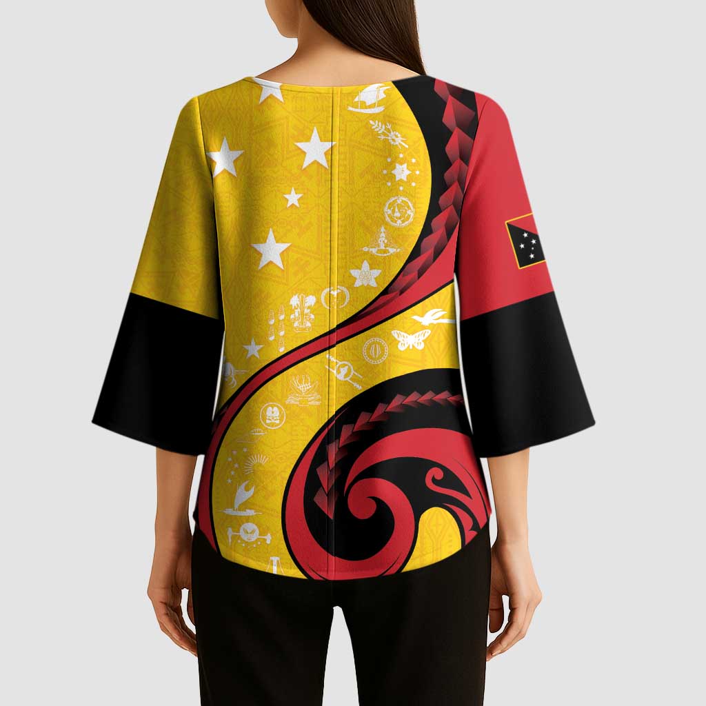 Papua New Guinea 50th Independence Anniversary Kimono Sleeve Blouse Special Style Yellow Version - Polynesian Pride