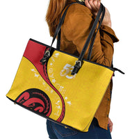 Papua New Guinea 50th Independence Anniversary Leather Tote Bag Special Style Yellow Version - Polynesian Pride
