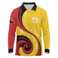 Papua New Guinea 50th Independence Anniversary Long Sleeve Polo Shirt Special Style Yellow Version - Polynesian Pride