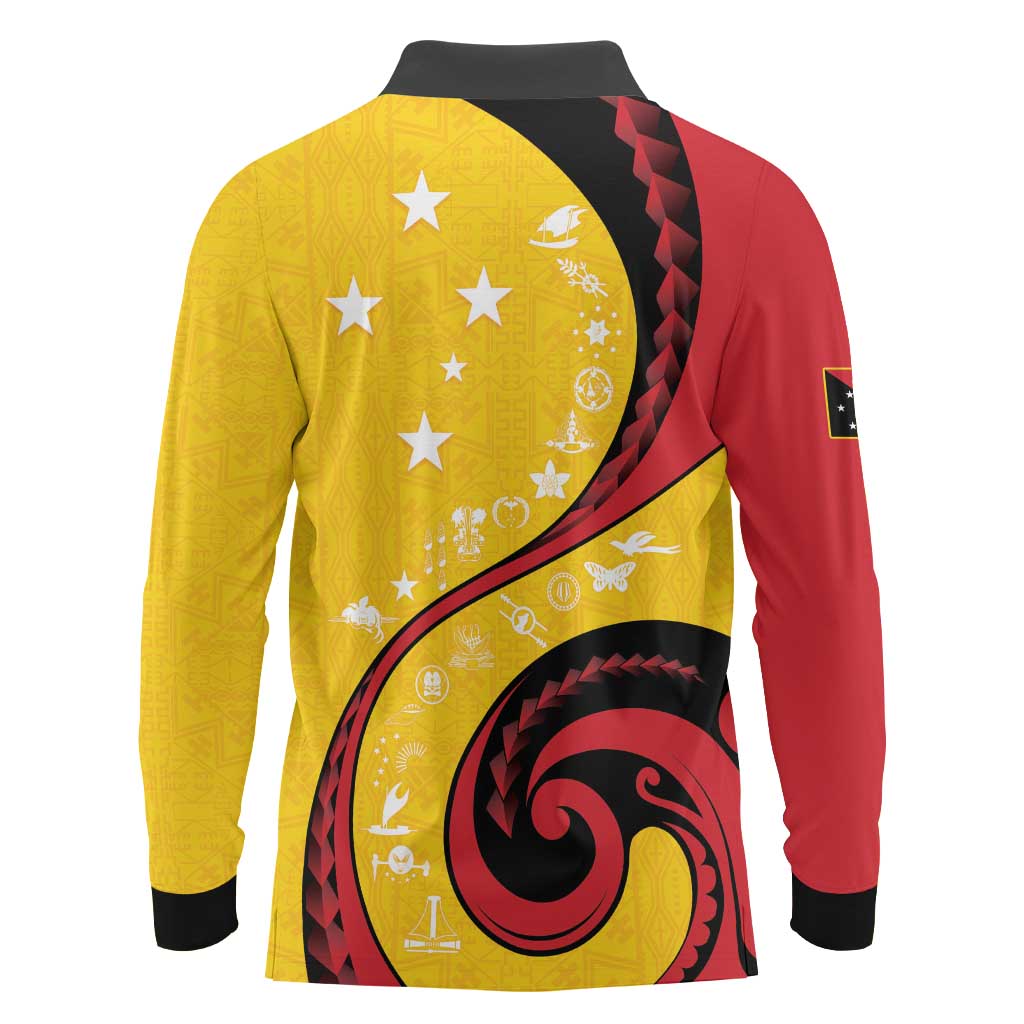 Papua New Guinea 50th Independence Anniversary Long Sleeve Polo Shirt Special Style Yellow Version - Polynesian Pride