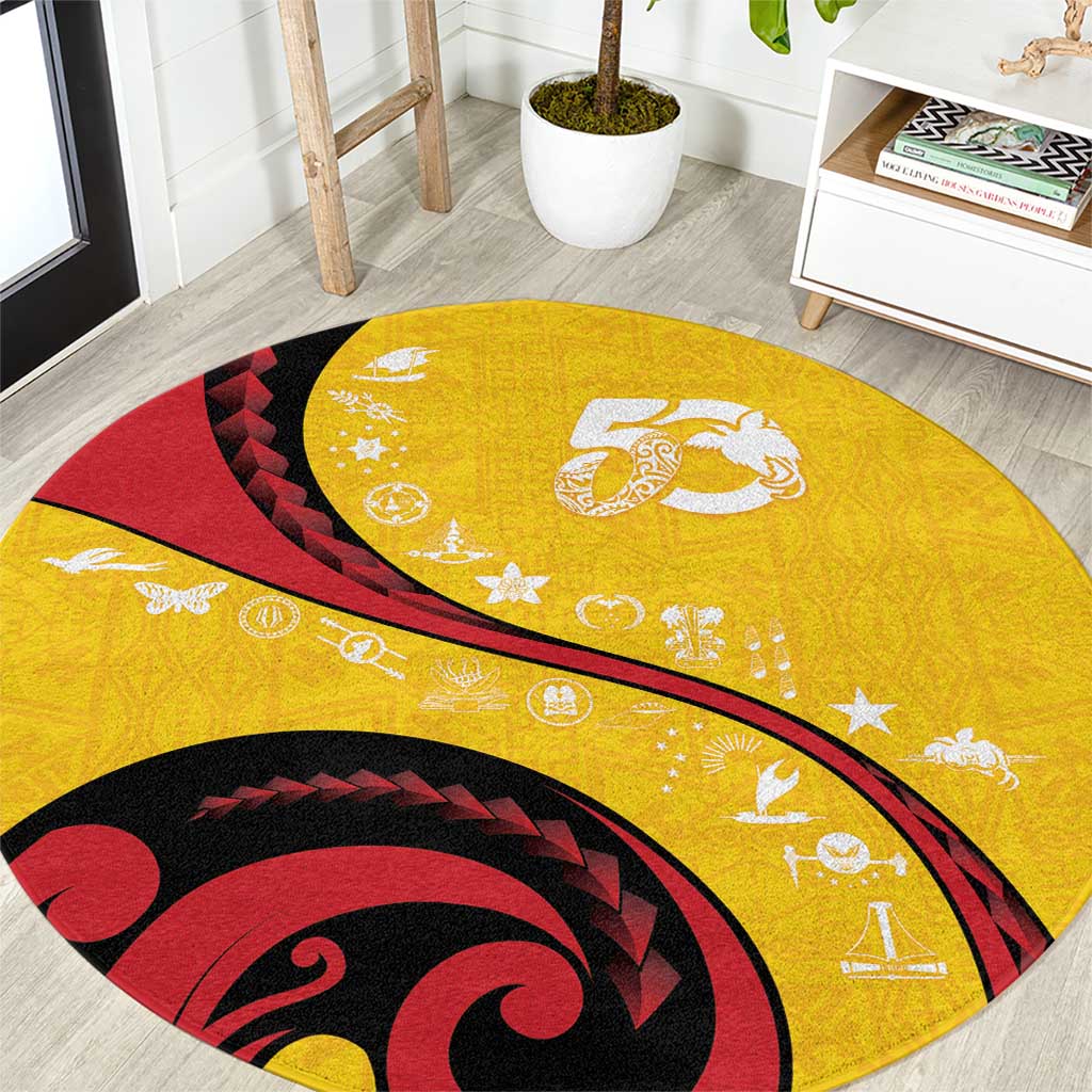 Papua New Guinea 50th Independence Anniversary Round Carpet Special Style Yellow Version - Polynesian Pride
