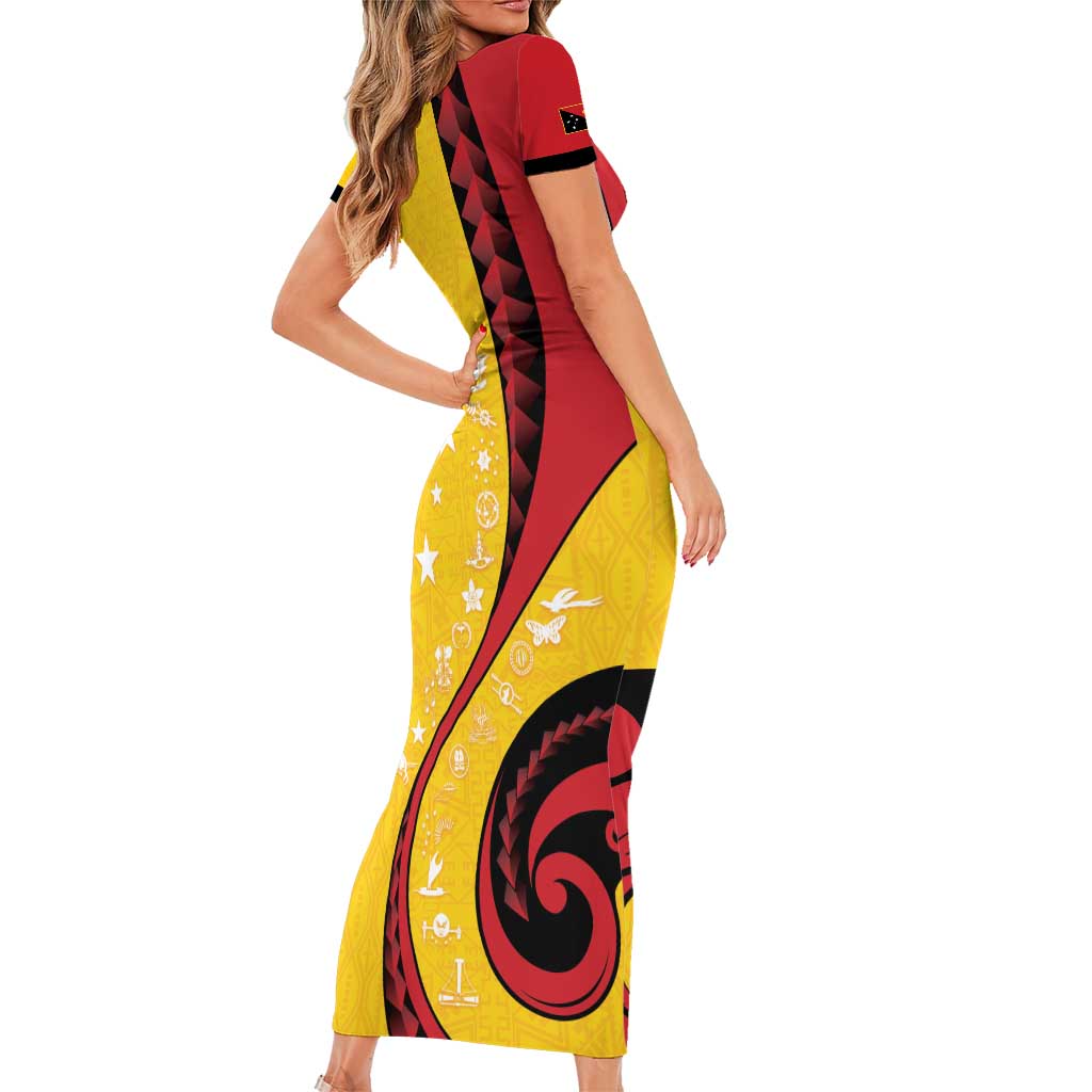 Papua New Guinea 50th Independence Anniversary Short Sleeve Bodycon Dress Special Style Yellow Version - Polynesian Pride