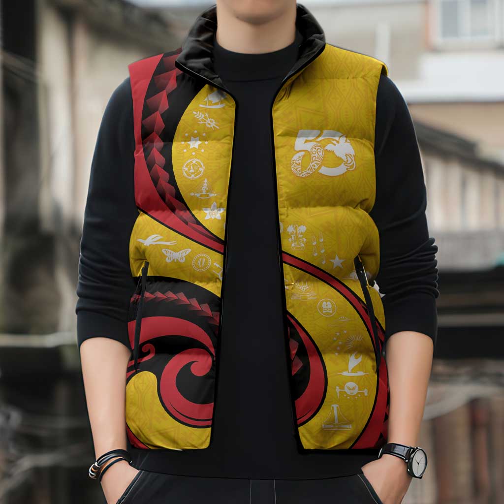 Papua New Guinea 50th Independence Anniversary Sleeveless Puffer Jacket Special Style Yellow Version - Polynesian Pride