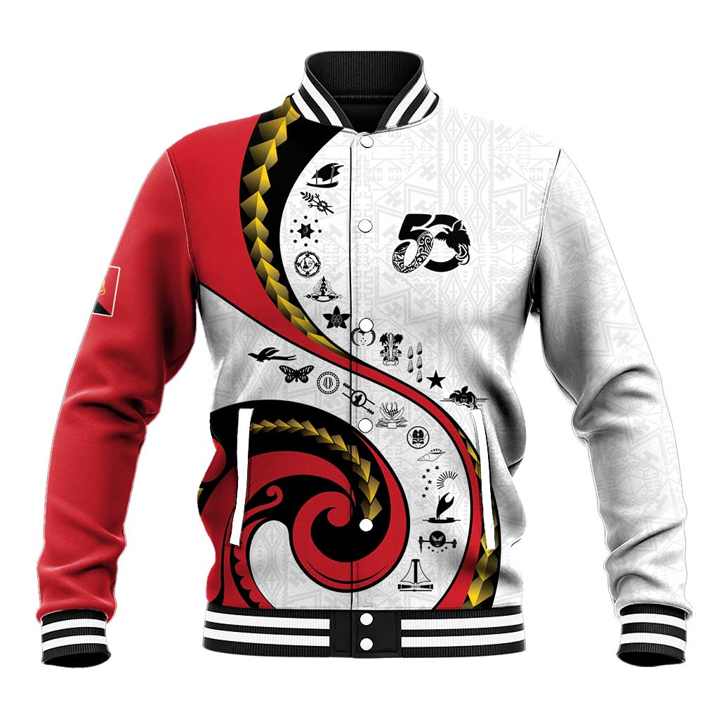 Papua New Guinea 50th Independence Anniversary Baseball Jacket Special Style White Version - Polynesian Pride